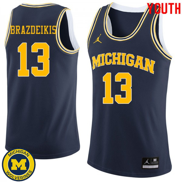 Youth Michigan Wolverines #13 Ignas Brazdeikis Navy Jordan Brand Stitch Basketball Jersey